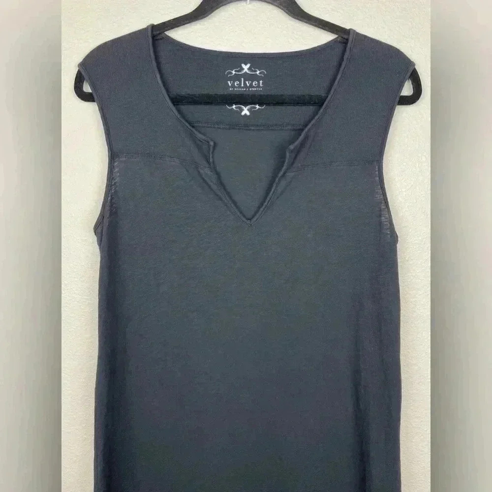 VELVET by Graham Spencer Black Vintage Slub Maxi Dress T-Shirt Leg Slit Medium - Picture 2 of 13